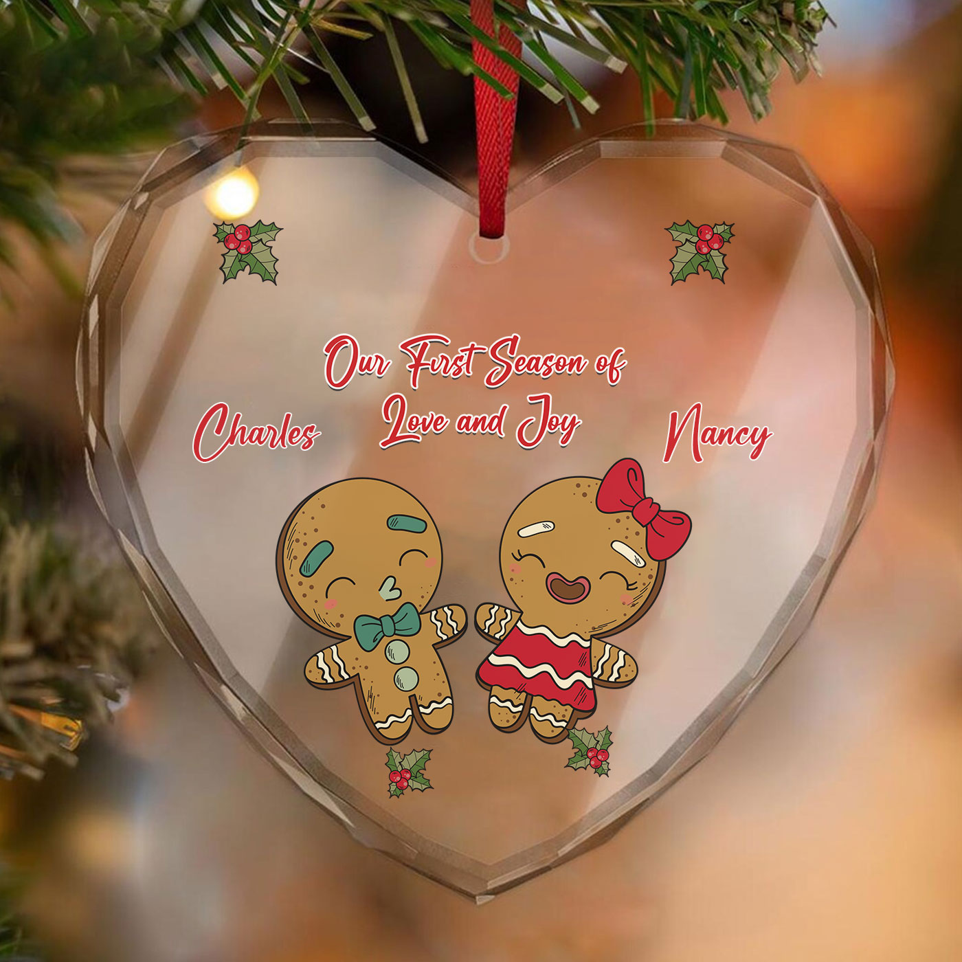 Our First Christmas of Love and Joy | Gingerbread Couple | Glass Ornament